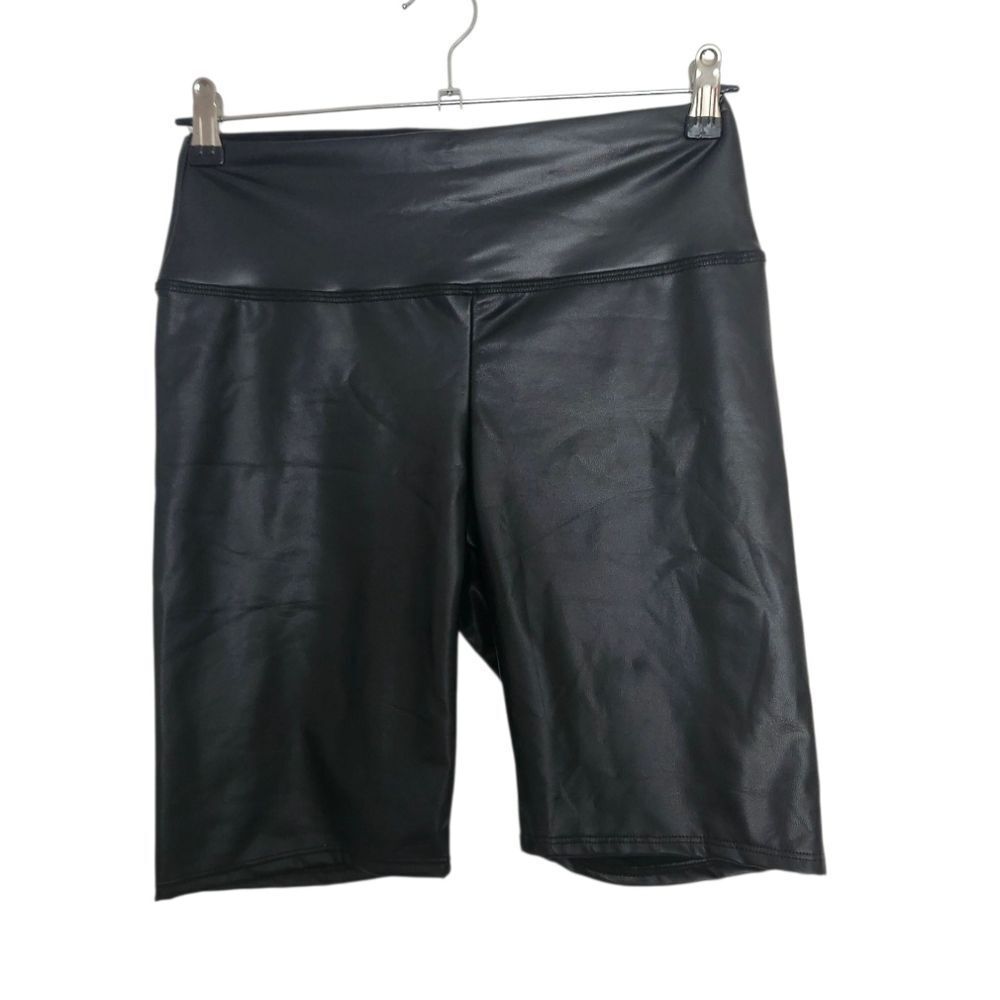 LAmade Women's Juniors Vegan Leather Black Lined Bike Shorts Stretch Size XL